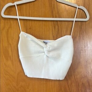 PRINCESS POLLY White Ribbed Twist Front Crop Top